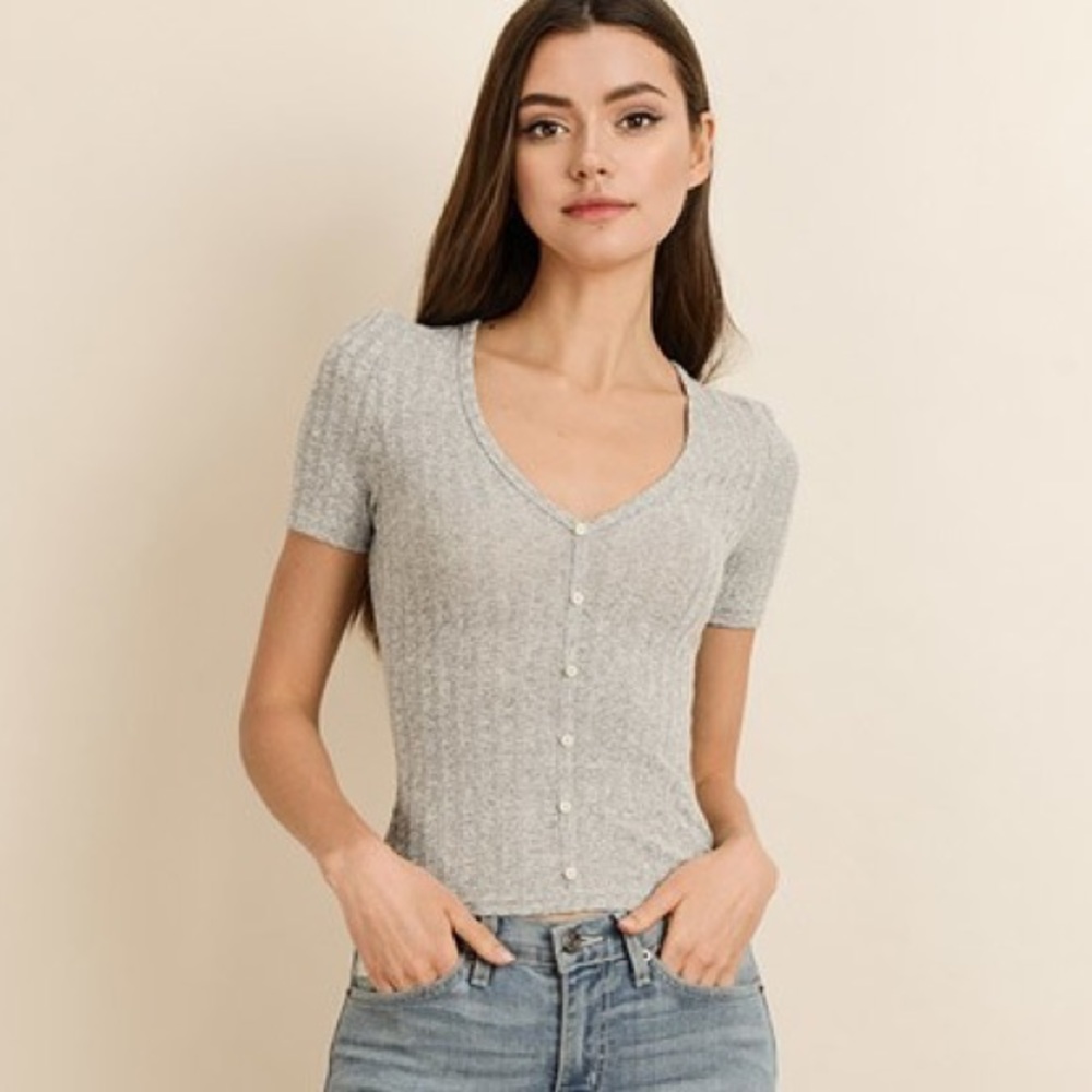 ‘Try Me’ Ribbed V-Neck Knit Tee